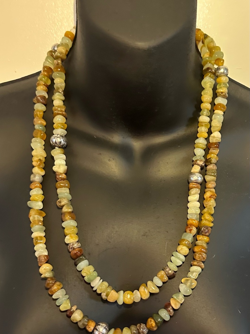 Multi-Strand Green and Earth Tone Beaded  Stone Necklace approx 44” - Picture 10 of 12